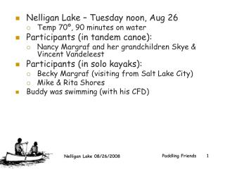 Nelligan Lake – Tuesday noon, Aug 26 Temp 70º, 90 minutes on water