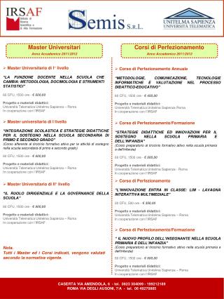 Master Universitario di II° livello “IL RUOLO DIRIGENZIALE E LA GOVERNANCE DELLA SCUOLA”