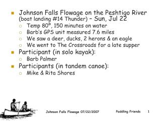 Johnson Falls Flowage on the Peshtigo River (boat landing #14 Thunder) – Sun, Jul 22