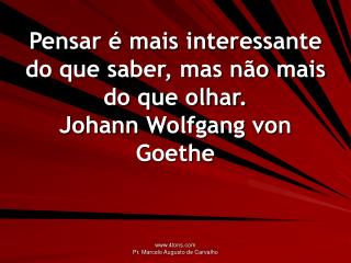 Pensar é mais interessante do que saber, mas não mais do que olhar. Johann Wolfgang von Goethe