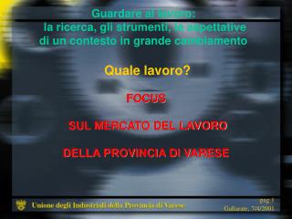 FOCUS SUL MERCATO DEL LAVORO DELLA PROVINCIA DI VARESE