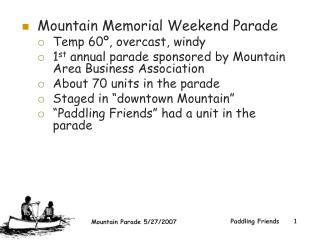 Mountain Memorial Weekend Parade Temp 60º, overcast, windy