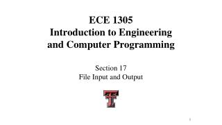 ECE 1305 Introduction to Engineering and Computer Programming