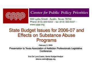State Budget Issues for 2006-07 and Effects on Substance Abuse Programs