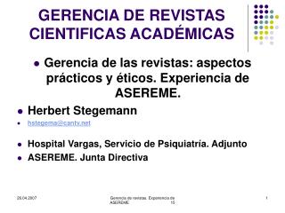 GERENCIA DE REVISTAS CIENTIFICAS ACADÉMICAS