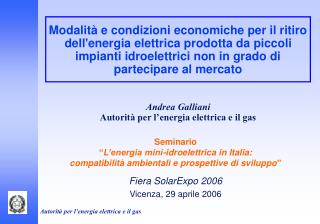 Seminario “ L’energia mini-idroelettrica in Italia: