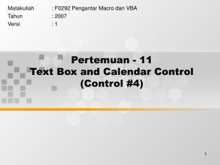 Pertemuan - 11 Text Box and Calendar Control (Control #4)