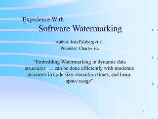 Experience With Software Watermarking