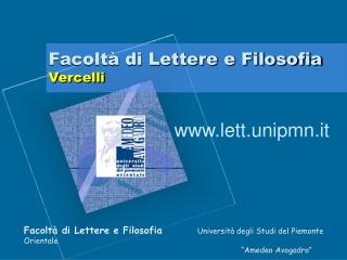 Facoltà di Lettere e Filosofia Vercelli