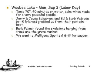 Waubee Lake – Mon, Sep 3 (Labor Day)