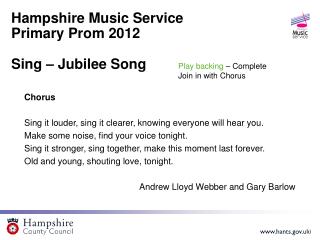 Hampshire Music Service Primary Prom 2012 Sing – Jubilee Song