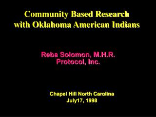 Community Based Research with Oklahoma American Indians