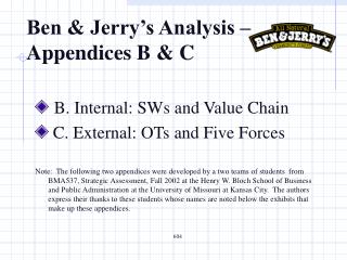 Ben &amp; Jerry’s Analysis – Appendices B &amp; C