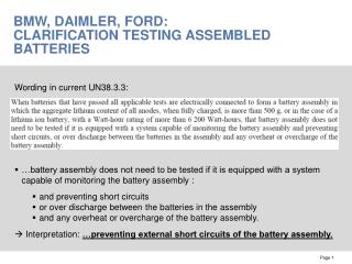 BMW, Daimler, Ford: Clarification testing assembled batteries