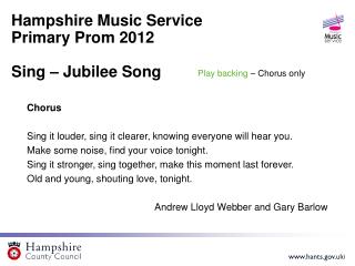 Hampshire Music Service Primary Prom 2012 Sing – Jubilee Song