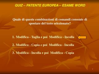 QUIZ – PATENTE EUROPEA – ESAME WORD