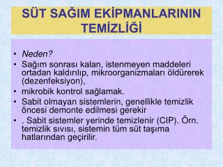 SÜT SAĞIM EKİPMANLARININ TEMİZLİĞİ