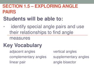 Section 1.5 – Exploring Angle Pairs