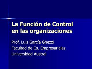 La Función de Control en las organizaciones