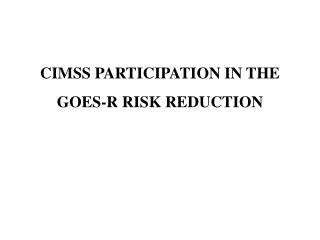 CIMSS PARTICIPATION IN THE GOES-R RISK REDUCTION