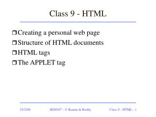 Class 9 - HTML