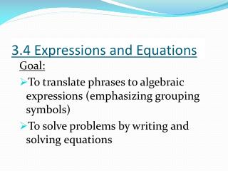 3.4 Expressions and Equations