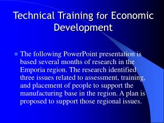 Technical Training for Economic Development