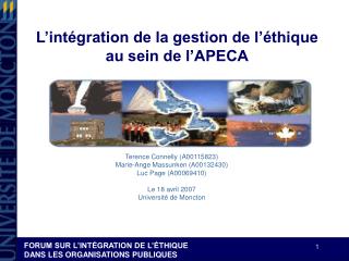 L’intégration de la gestion de l’éthique au sein de l’APECA