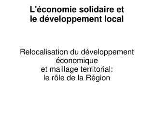 L'économie solidaire et le développement local