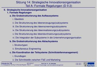Sitzung 14: Strategische Innovationsorganisation Teil A: Formale Regelungen (D II 2)