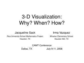 3-D Visualization: Why? When? How?