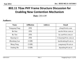 802.11 TGax PHY Frame Structure Discussion for Enabling New Contention Mechanism