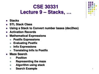 CSE 30331 Lecture 9 – Stacks, …