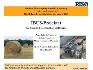 IBUS-Projektet Fra halm til bioethanol og kraftvarme Anne Belinda Thomsen Anders Thygesen