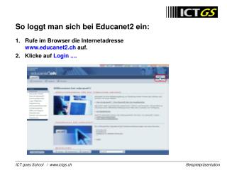 1.	Rufe im Browser die Internetadresse educanet2.ch auf.