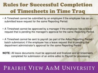 Rules for Successful Completion of Timesheets in Time Traq