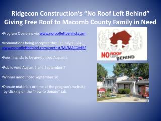 Ridgecon Construction’s “No Roof Left Behind” Giving Free Roof to Macomb County Family in Need