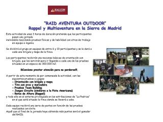 “RAID AVENTURA OUTDOOR” Rappel y Multiaventura en la Sierra de Madrid
