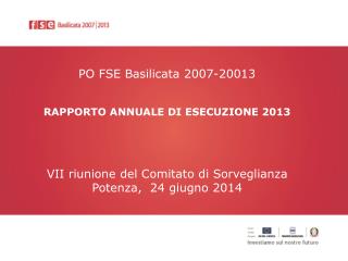 PO FSE Basilicata 2007-20013 RAPPORTO ANNUALE DI ESECUZIONE 2013