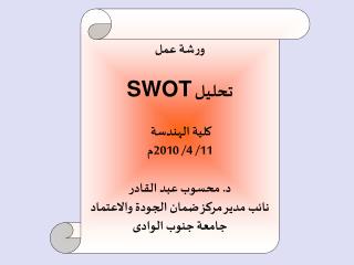 ورشة عمل تحليل SWOT كلية الهندسة 11/ 4/ 2010م د. محسوب عبد القادر