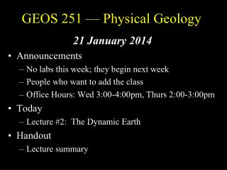 GEOS 251 — Physical Geology