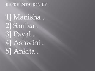 REPREENTSTION BY: 1] Manisha . 2] Sanika . 3] Payal . 4] Ashwini .