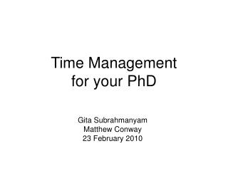 Time Management for your PhD