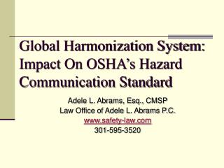 Global Harmonization System: Impact On OSHA’s Hazard Communication Standard