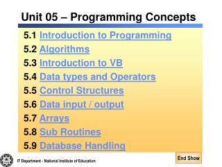 Unit 05 – Programming Concepts