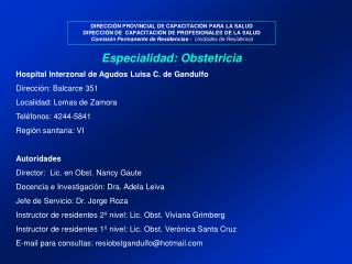 Especialidad: Obstetricia