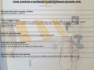 FICHE SYNOPSIS D'UN PROJET PLURITECHNIQUE ENCADRE (PPE)