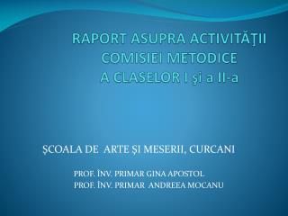 RAPORT ASUPRA ACTIVITĂŢII COMISIEI METODICE A CLASELOR I şi a II-a