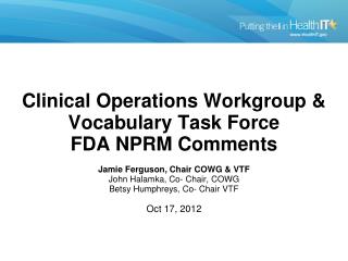CO WG and VTF