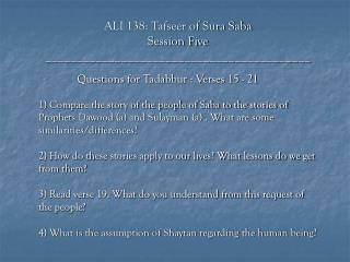 ALI 138: Tafseer of Sura Saba Session Five __________________________________________